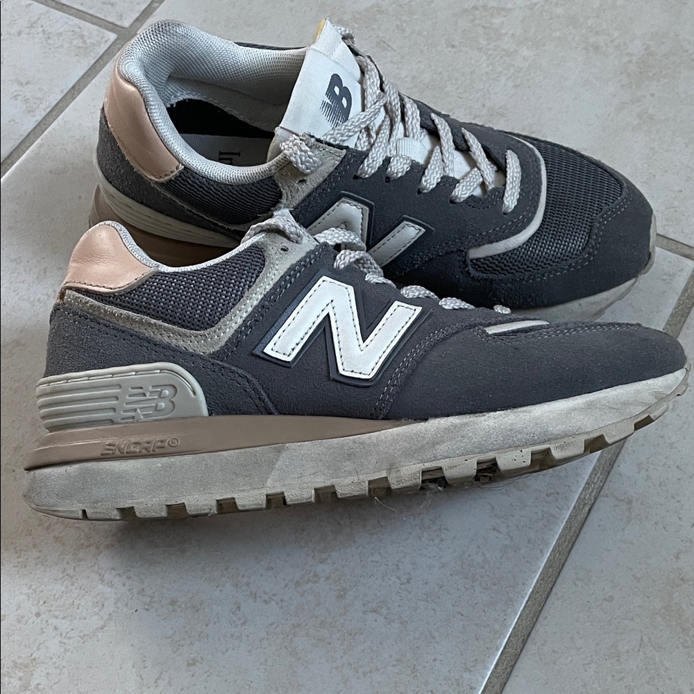 New Balance Charcoal Gray & Blush Leather Accent Sneakers